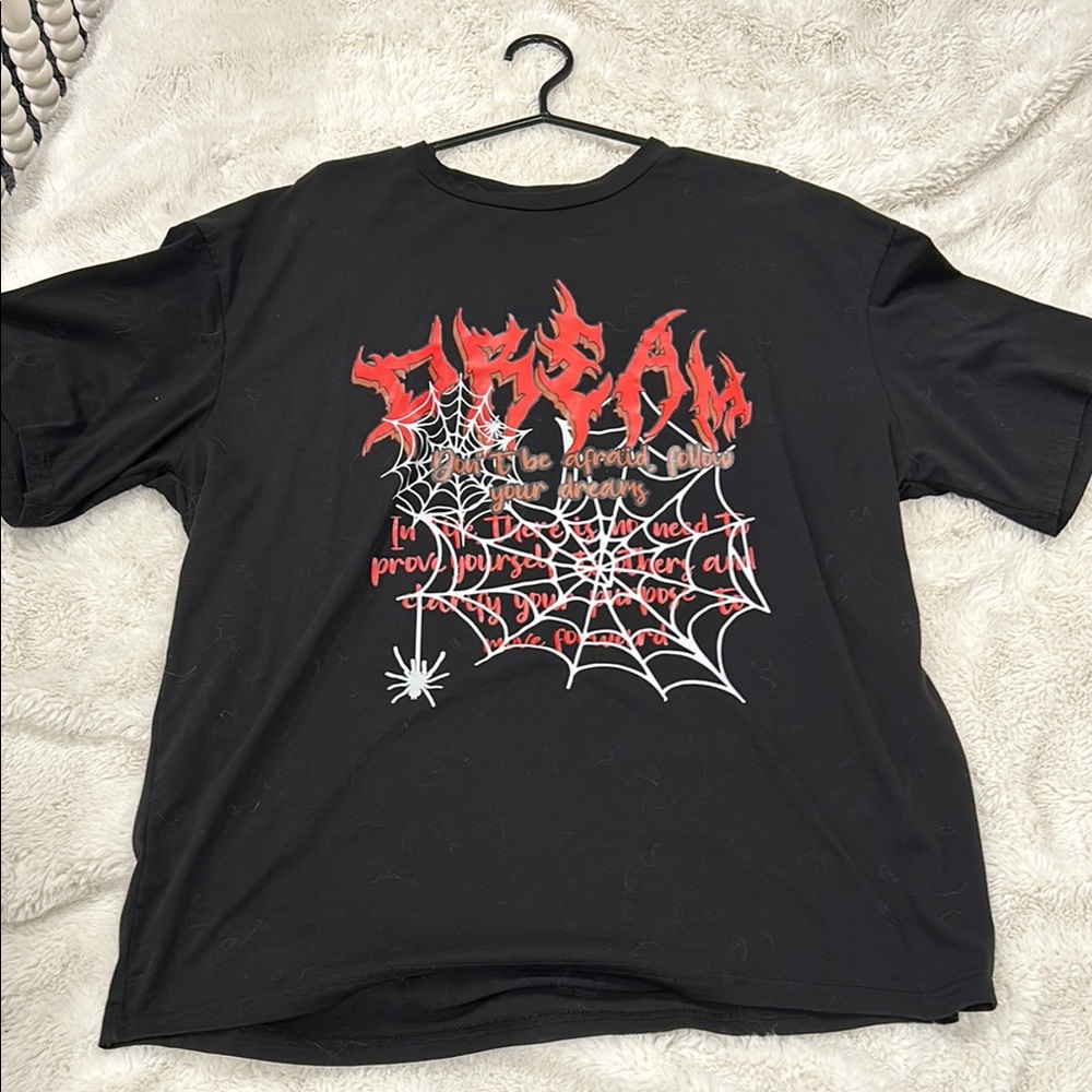 Black Graphic Tee with Red and White Design